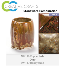 Copper Jade SW-130 over Honeycomb SW-117 Stoneware Glaze Combination